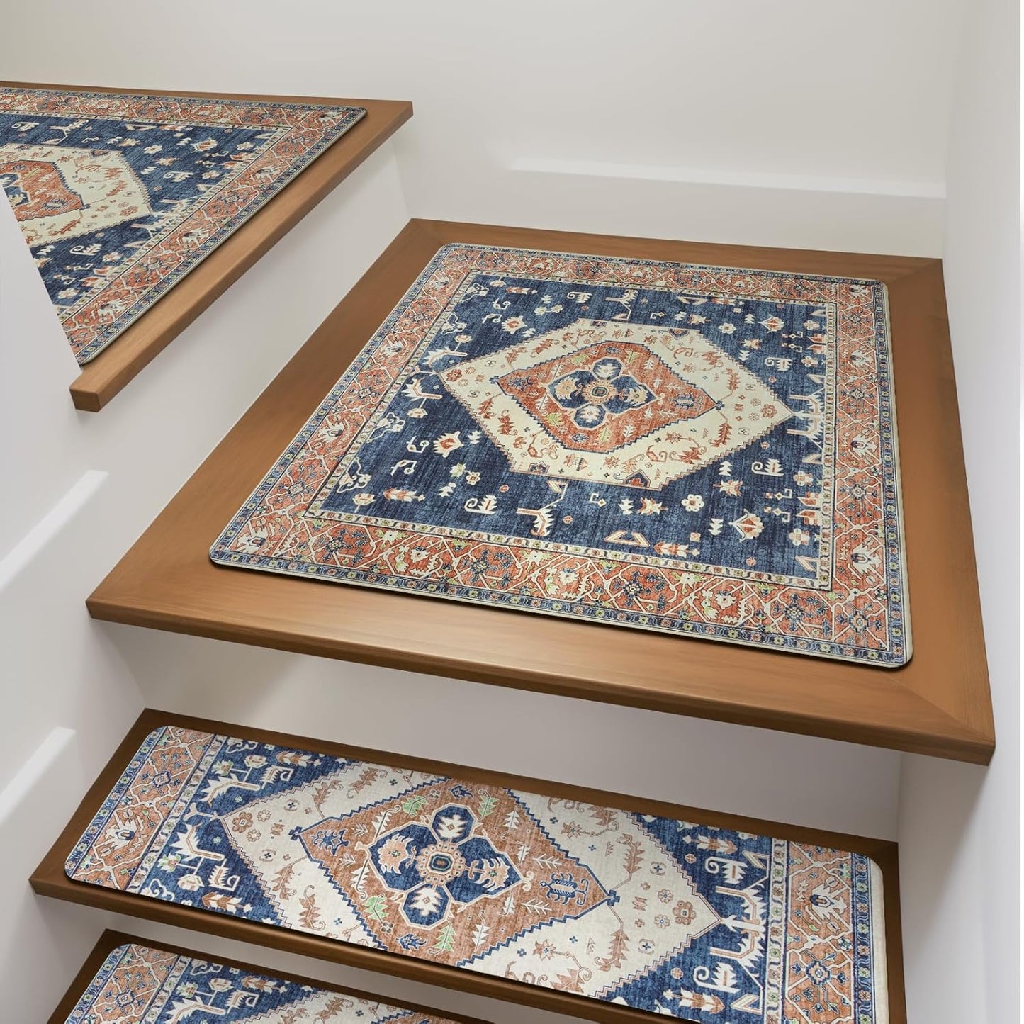 OJIA Non-Slip Carpet Stair Treads for Wooden Steps Set of 15, 30''X8'' Indoor Runner Resistant Rugs Rubber Safety Mats for Dogs, Kids & Elders, Stairway Grip