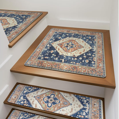 OJIA Non-Slip Carpet Stair Treads for Wooden Steps Set of 15, 30''X8'' Indoor Runner Resistant Rugs Rubber Safety Mats for Dogs, Kids & Elders, Stairway Grip