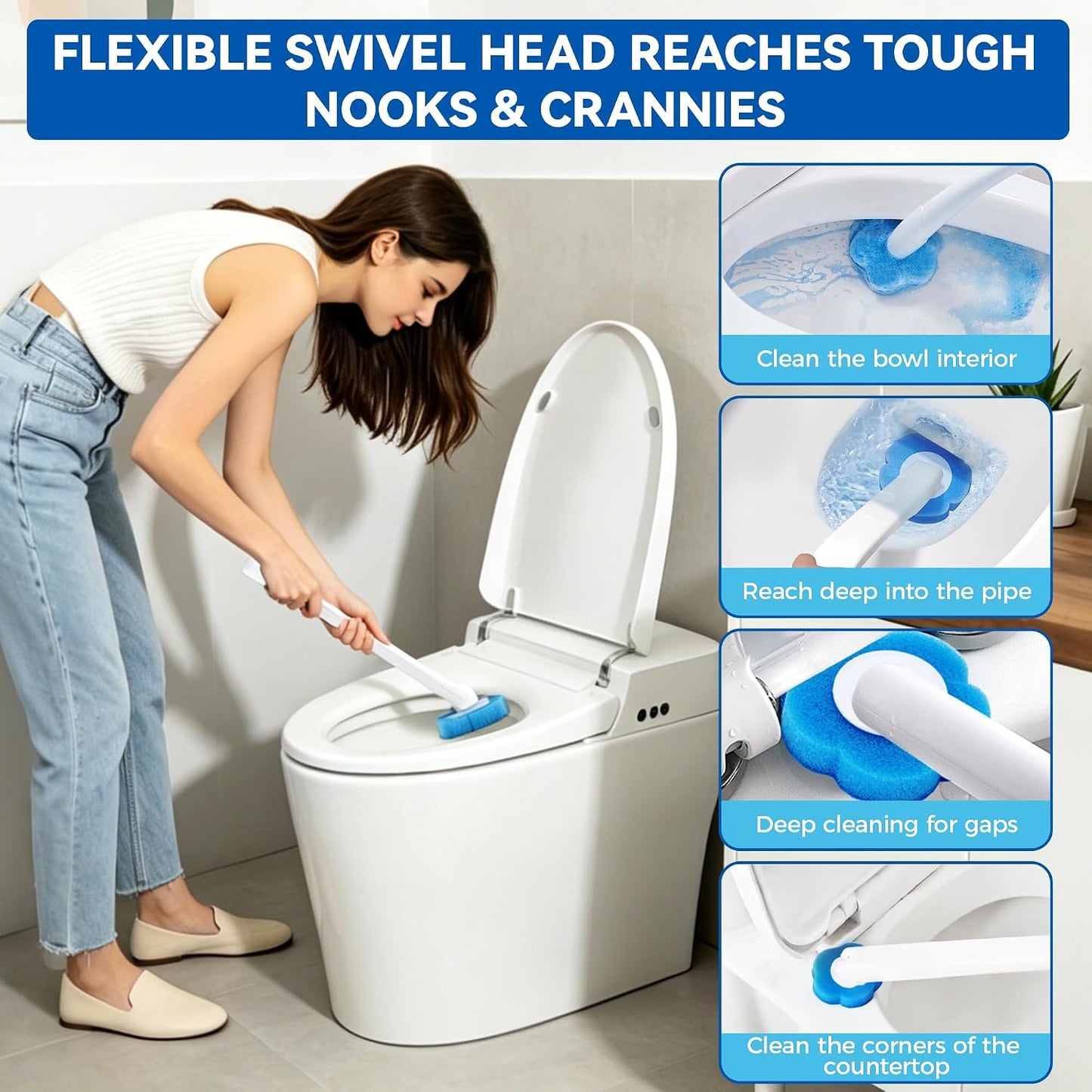 Disposable Toilet Brush and Holder Set, 2 Pack Toilet Wand Kit with 72 Refills, Wall Mounted Toilet Bowl Cleaner System Kit, Toilet Scrubber for Bathroom Cleaning Sink Bathtub