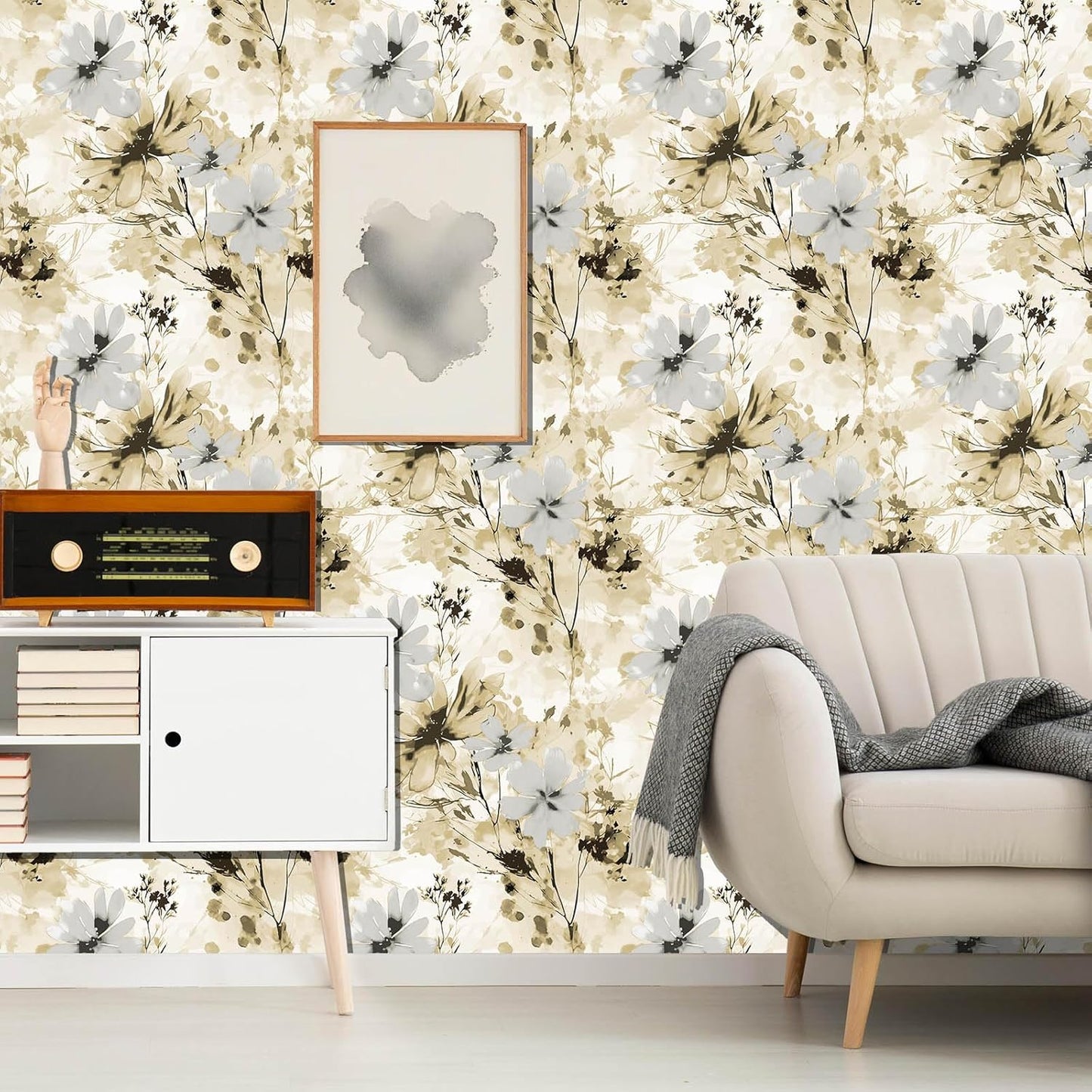Red Watercolor Floral Peel and Stick Wallpaper Removable Self Adhesive Floral Wall Covering for Living Room Bedroom Accent Wall 17.7 x 70.8 in