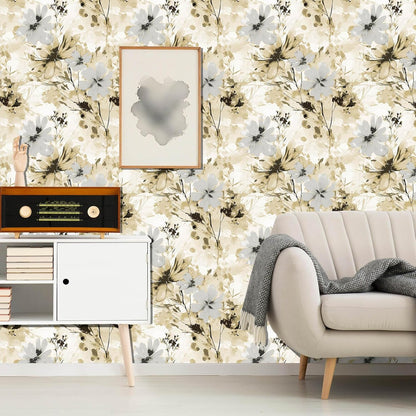Red Watercolor Floral Peel and Stick Wallpaper Removable Self Adhesive Floral Wall Covering for Living Room Bedroom Accent Wall 17.7 x 70.8 in