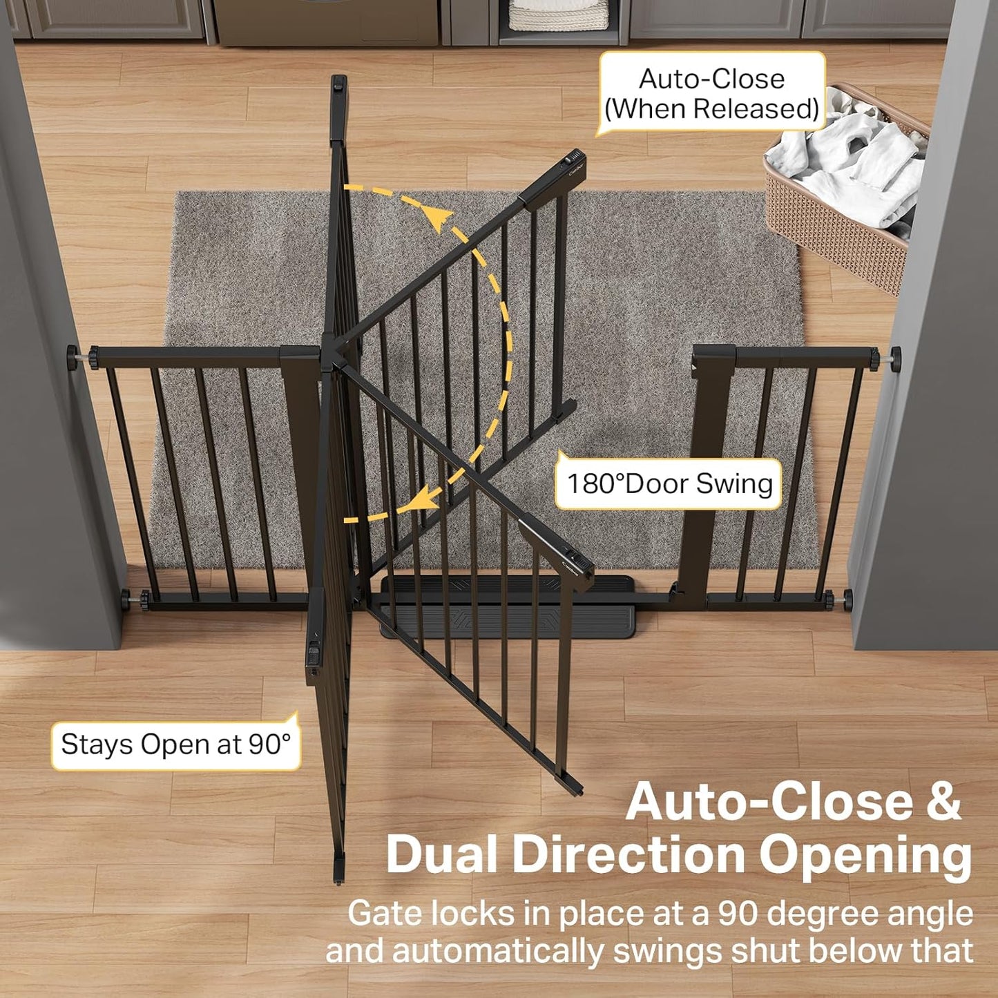 Cumbor 29.7-48" Baby Gate for Stairs, Mom's Choice Awards Winner-Dog Gate for Doorways, Auto Close Safety Pet Gate for Dogs Indoor, Easy Install Pressure Mounted Child Gate with Walk Thru Door, Brown