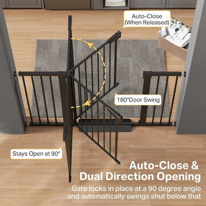 Cumbor 29.7-48" Baby Gate for Stairs, Mom's Choice Awards Winner-Dog Gate for Doorways, Auto Close Safety Pet Gate for Dogs Indoor, Easy Install Pressure Mounted Child Gate with Walk Thru Door, Brown