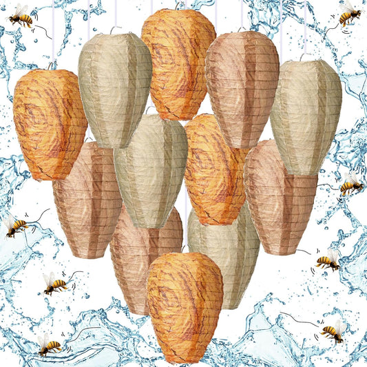 Qualirey 12 Pcs Paper Wasp Nest Hanging Decoy for Tree, Front Back Porch, Back Deck, Outdoor Home Garden, Fake Hornet Nest Waterproof Wasp Trays Repellent