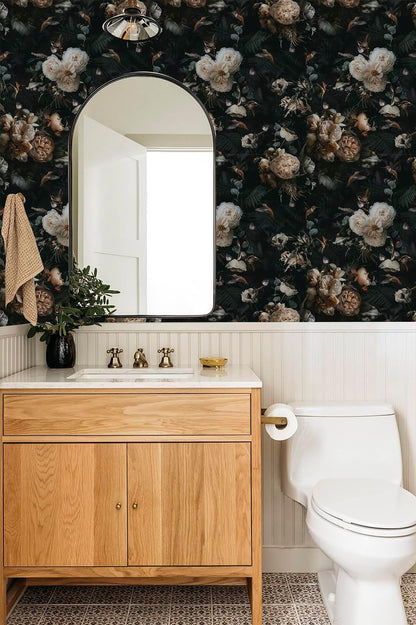 Floralplus Peel and Stick Wallpaper Removable Dark Floral Wallpaper 17.5 x 393 in Renter Friendly Wallpapers for Bedroom Accent Wall Black Floral Contact Paper Flower Wall Mural