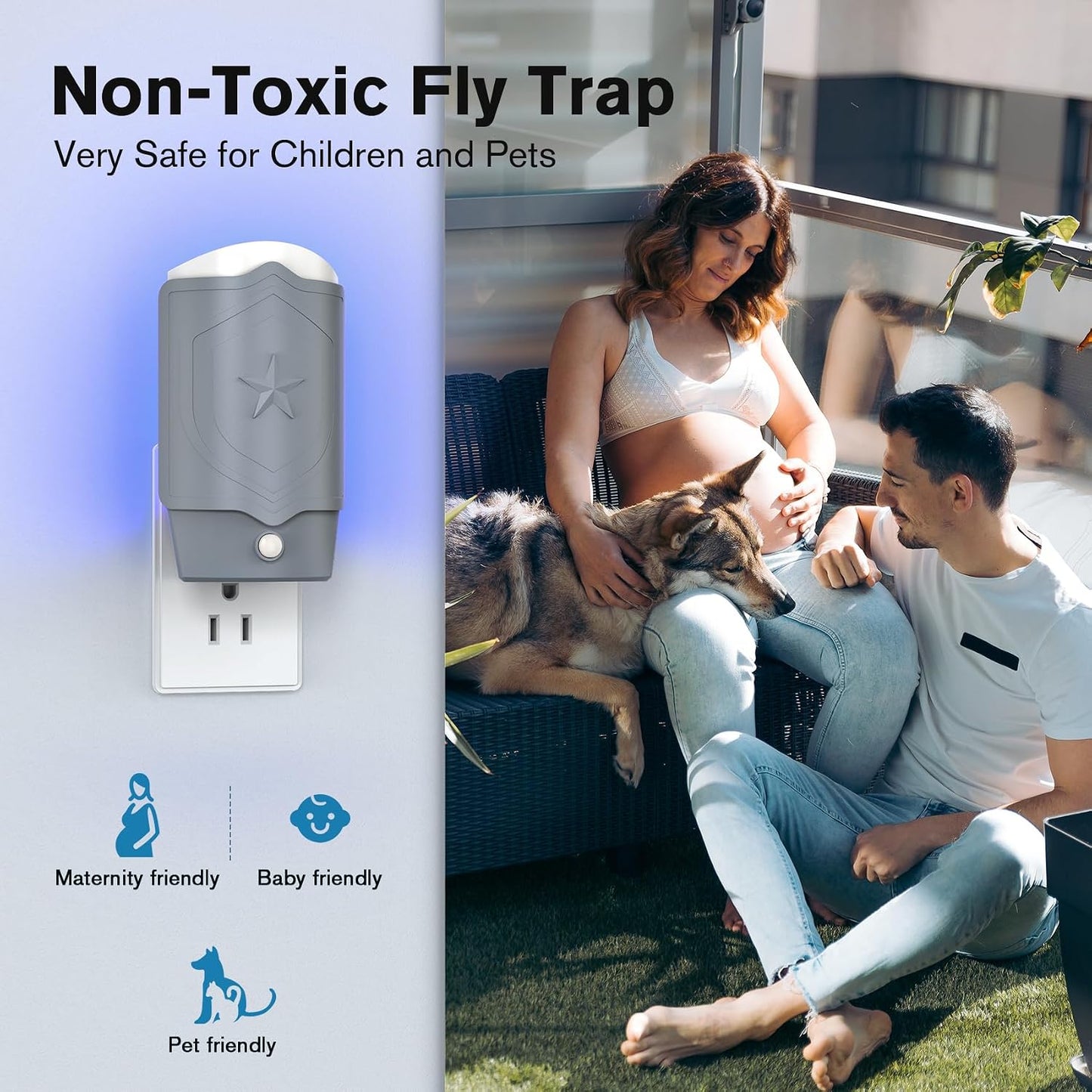 Indoor Fly Trap with UV Light, 2 Plug-in Flying Insect Traps and 6 Sticky Refills, Safe & Quiet Bug Catcher for Fruit Flies, Gnats, Mosquitoes, Moths & Small Insects