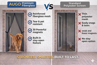 AUGO Heavy Duty Magnetic Screen Door – Fiberglass Pet Resistant Mesh, Self Sealing Hands Free Magnetic Closure, Tear Resistant Door Screen Keeps Bugs Out, Patent Pending Keep Open Feature – 38” x 83”