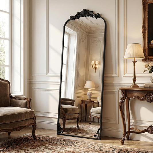 HARRITPURE Vintage Full Length Mirror - 64"x21" Arched Large Floor Standing Mirrors, Baroque Carved Aluminum Frame for Bedroom, Living Room, Entryway,Bronze