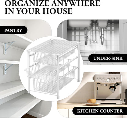 Simple Houseware Stackable 2 Tier Sliding Basket Organizer Drawer, Chrome