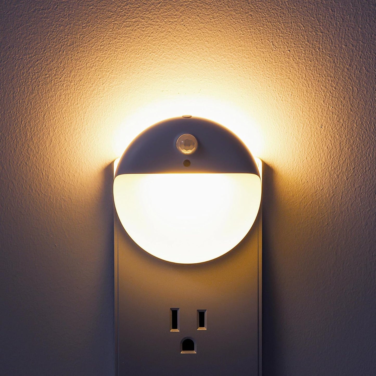 YUNLEX 2 Pack Plug in Night Light with Motion Sensor and Dusk to Dawn Sensor, Stepless Dimming, Warm White LED Nightlight with 3 Lighting Ways for Bathroom, Bedroom, Kitchen, for Kids, Adults