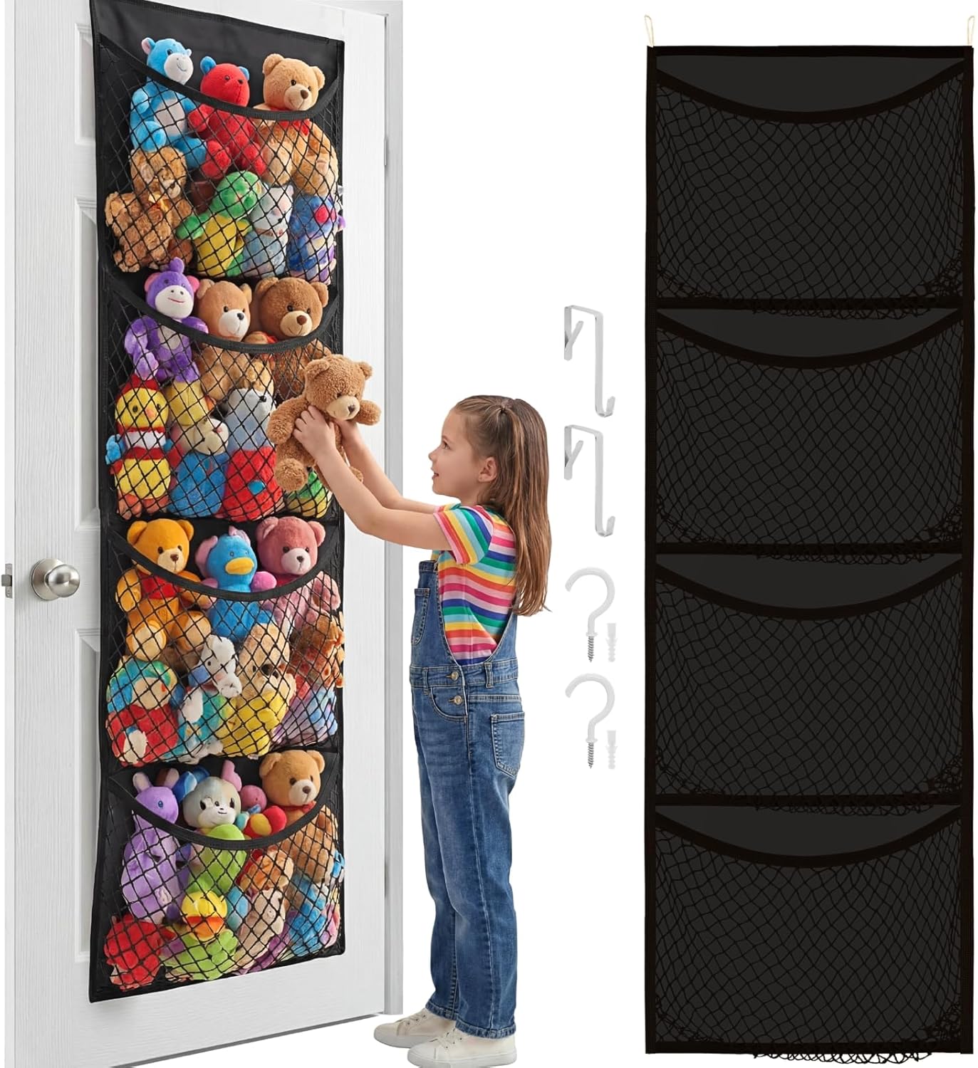 Ofiray-home Cotton Over The Door Stuffed Animal Storage | Toy Organizer for Storage Plush Toys, Stuffed Animal Holder with 4 Large Pockets, Hanging Door Organizer for Nursery
