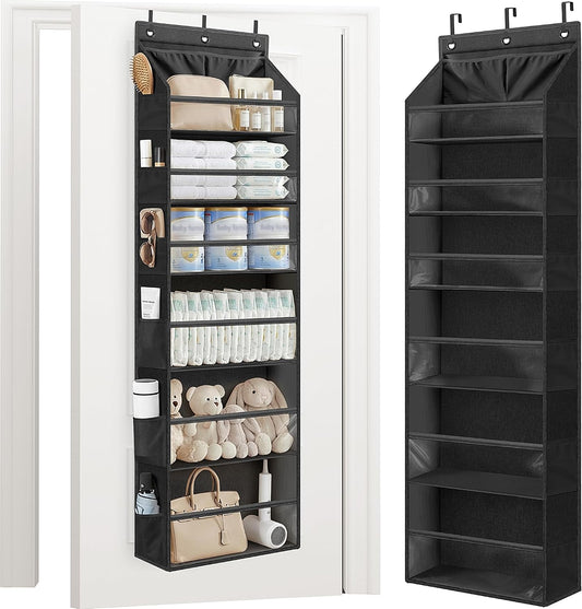 STORAGE MANIAC Over the Door Organizer 6-Shelf Closet Hanging Storage with 14 Mesh Pockets, 66lbs Capacity Clear Deep Pockets Behind Door Storage for Nursery, Bathroom, Bedroom, 1 Pack Grey