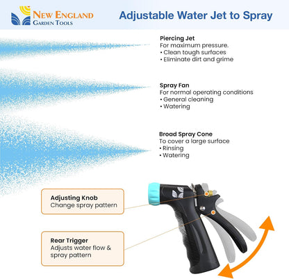 Industrial Hot/Cold Water Jet Hose Nozzle 500012 with Threaded Tip, Rear Trigger and Comfort Grip by New England Garden Tools for Cleaning Kitchens & Work Sites, Watering Plants & Yards, Washing Cars