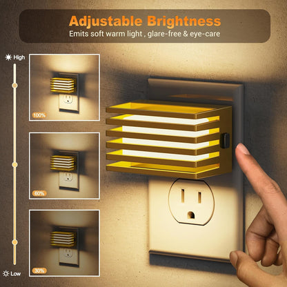 JandCase Motion Sensor Night Light, [2 Pack] Night Lights Plug into Wall, Dusk to Dawn & Motion Sensor, 3 Level Brightness Dimmable Plug in Night Light, 3000K Nightlight for Bedroom Bathroom Hallway