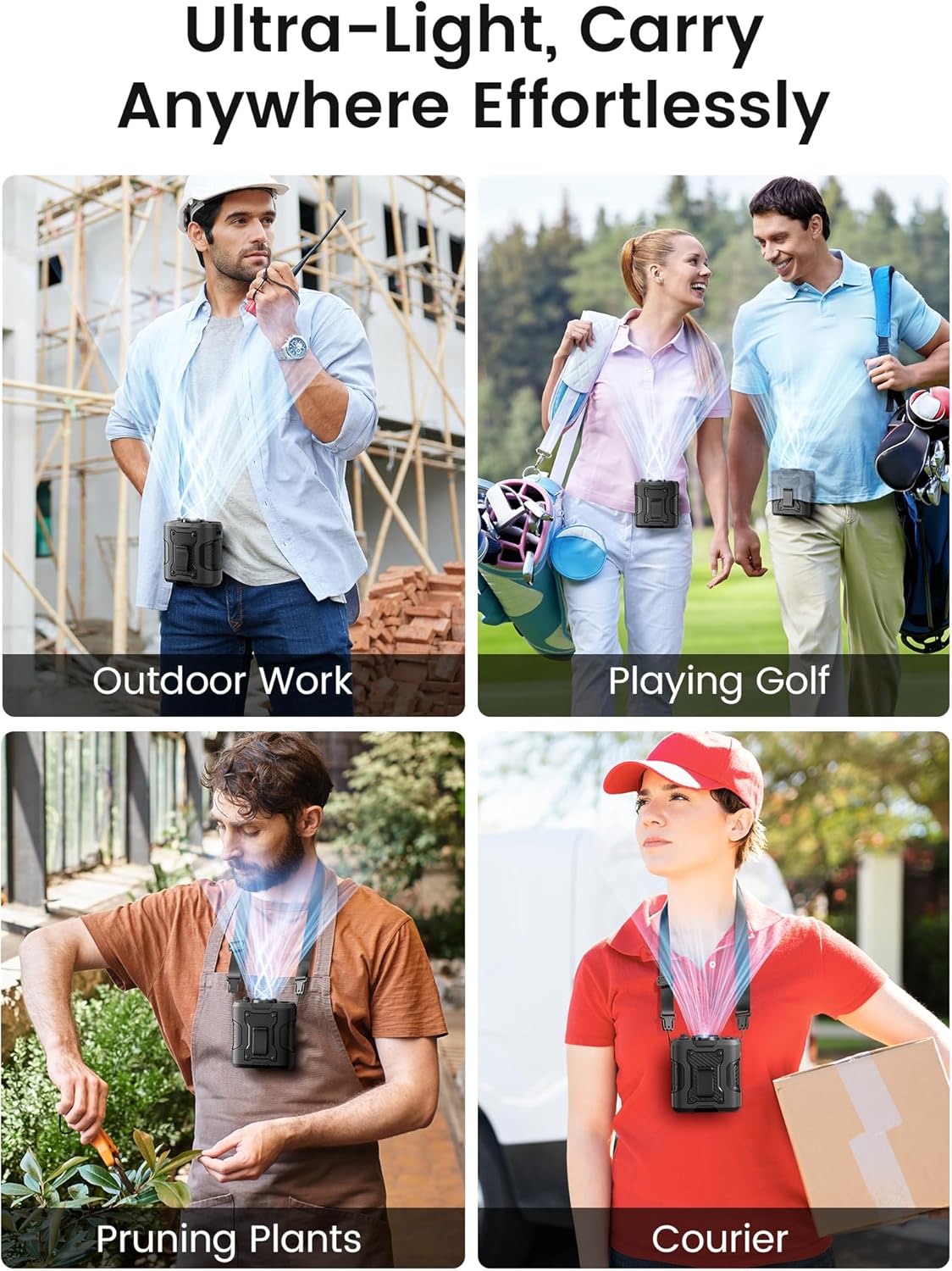 Koonie Waist Clip-on Fan for Shirt, 100 Levels of Speeds, 24H Work Time | Portable Wearable Belt Personal Cooling Fan, Rechargeable Battery, Under-shirt Fan for Outdoor Work, Travel