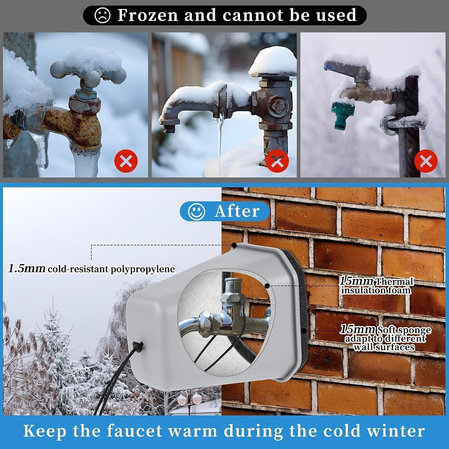 1 Pack 2026 Upgrade Extra Large Outdoor Faucet Cover for Winter Freeze Protection 8.5x7x5.5in Thick Plastic Foam Hose Bib Spigot Cover Winter Insulated with Reflective Strips (Red)