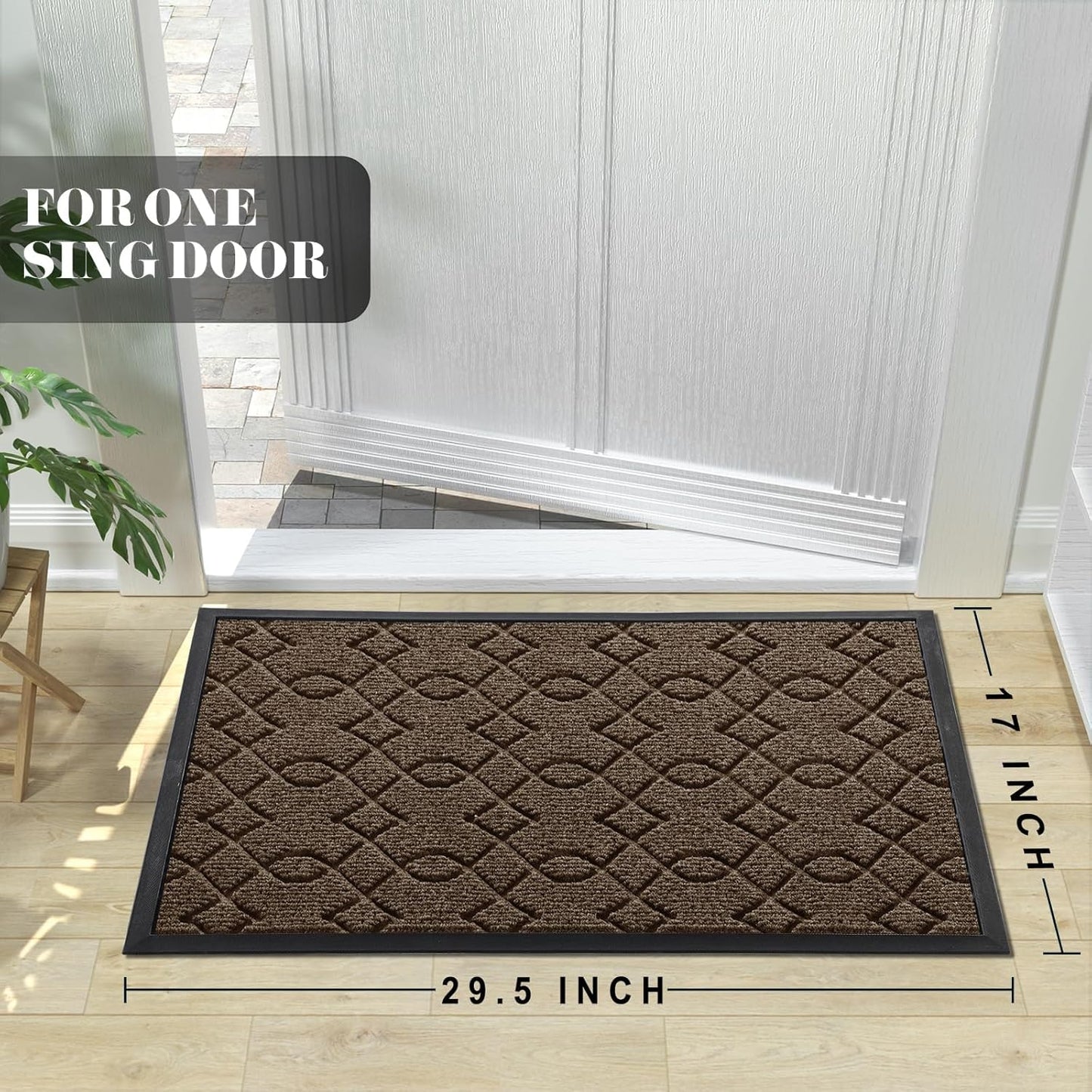 Yimobra Outdoor Mats for Front Door 29.5x17, All-Season Waterproof Doormat Outdoor Entrance, Heavy Duty Non-Slip Outside Door Mat for Garage Patio Proch Entryway Indoor, Black