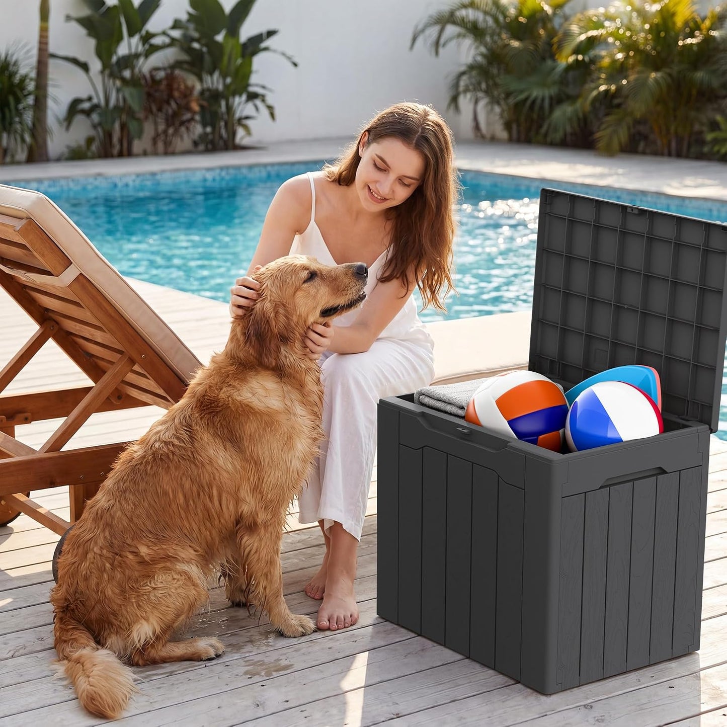 Devoko 100 Gallon Waterproof Large Resin Deck Box Indoor Outdoor Lockable Storage Container for Patio Furniture Cushions Garden Tools (100 Gallon, Black)