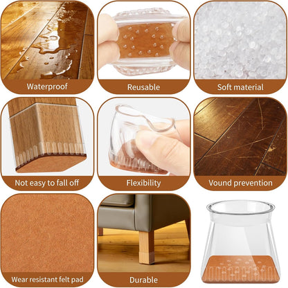 Chair Leg Floor Protectors, 24 Pack Silicone Furniture Pads for Hardwood Floors, Anti-Scratch Furniture Sliders Felt Pads, Noise-Reducing Chair Feet Covers, Table Legs Fit Sizes to(1.3" to 1.97")