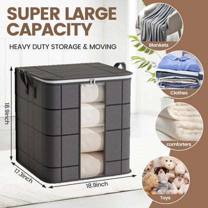 3 Pack 100 L Black Clothes Storage Bags, Collapsible Closet Organizers | Tear-Resistant, Large Storage Bins with Reinforced Handles, Heavy-Duty Storage Totes for Clothes Comforter Blanket Pillow