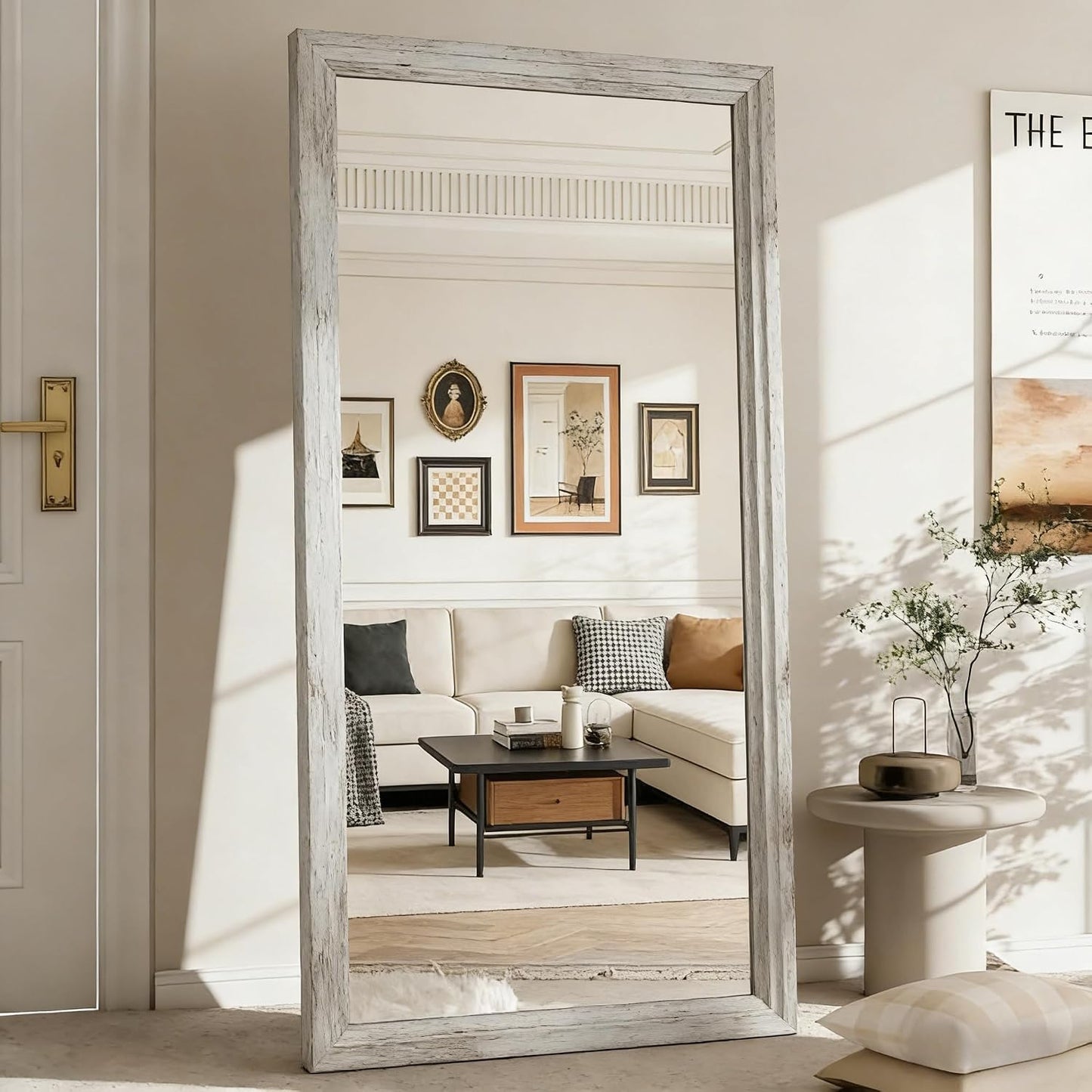 ZHUNFA Full Length Mirror, 71x32 Inch Full Length Mirror Wall Mounted | Vertical Hanging, Leaning Standing for Bedroom, Living Room, Rectangular Wooden Frame, Log Color.