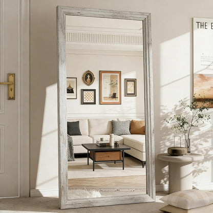 ZHUNFA Full Length Mirror, 71x32 Inch Full Length Mirror Wall Mounted | Vertical Hanging, Leaning Standing for Bedroom, Living Room, Rectangular Wooden Frame, Log Color.