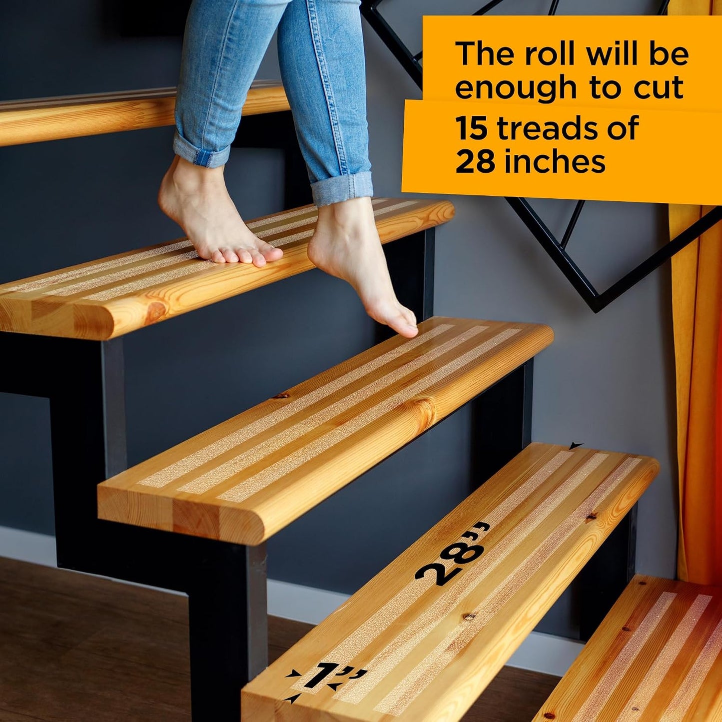 Grip Tape - Heavy Duty Anti Slip Tape for Stairs Outdoor/Indoor Waterproof 4Inch x 35Ft Safety Non Skid Roll for Stair Steps Ramp Traction Tread Staircases Grips Adhesive Non Slip Strips Walk Black