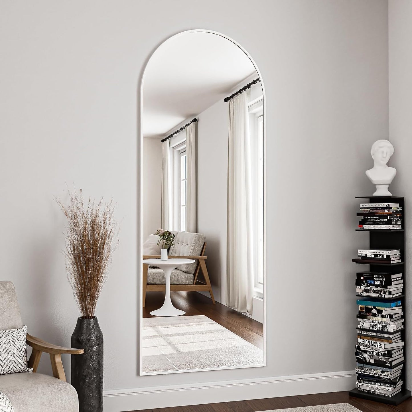 OGCAU Floor Full Length Mirror, 56"x20" Arched Full Body Mirror, Hanging or Leaning, Standing, Wall Mounted with Aluminum Frame for Bedroom Living Room, White