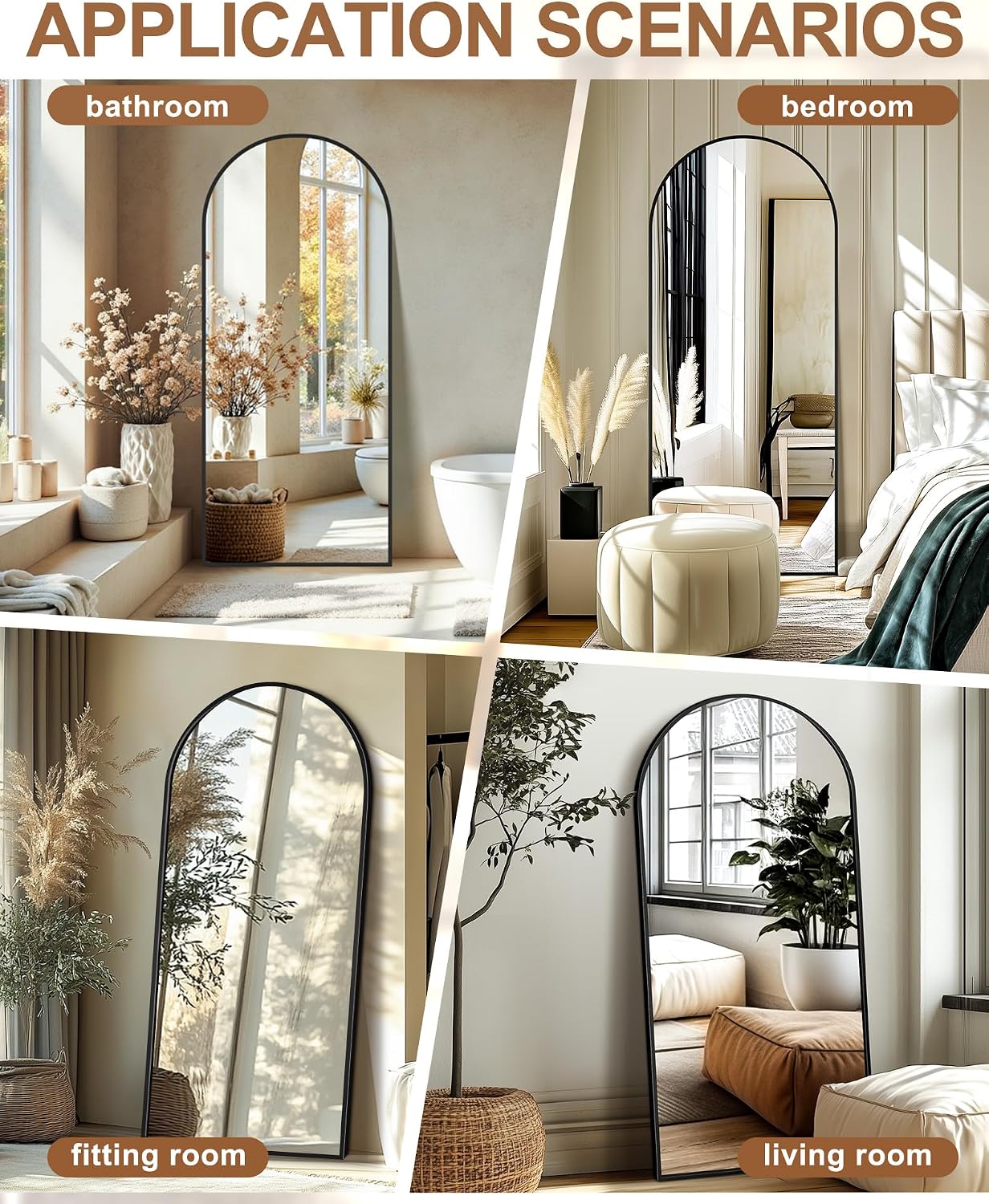 Delma Arched Mirror Full Length,Standing Mirror Full Body,Large Floor with Stand for Wall Entryway Door Bedroom Bathroom Living Room