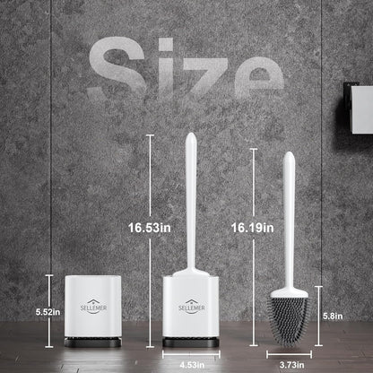 Sellemer Toilet Brush and Holder Set - Flexible Toilet Bowl Brush Head with Silicone Bristles, Compact Size for Storage and Organization, Ventilation Slots Base (1 Pack, Silver)
