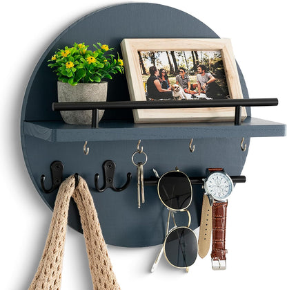 dreampossible Key Holder for Wall Decorative with Shelf and Hooks, Mail Organizer Wall Mount, Circular Design Entryway Key Rack Hanger, Rustic Home Decor (Black)