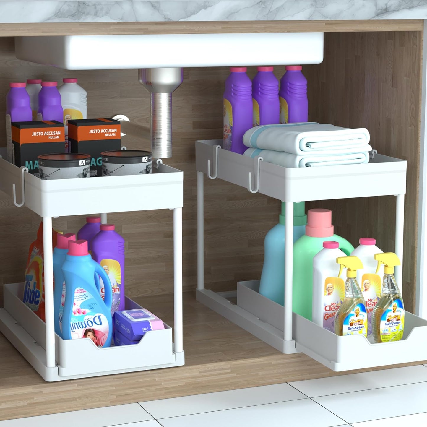 Under Sink Organizer -2 PACK|Pull Out Bathroom Organizer|2 Tier Slide Out Bathroom/Kitchen Organiers and Storage. (2 PACK Normal)