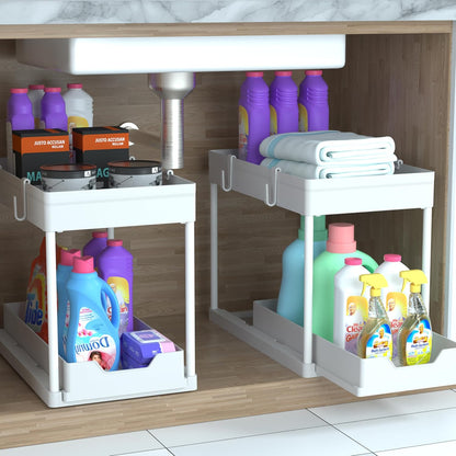 Under Sink Organizer -2 PACK|Pull Out Bathroom Organizer|2 Tier Slide Out Bathroom/Kitchen Organiers and Storage. (2 PACK Normal)