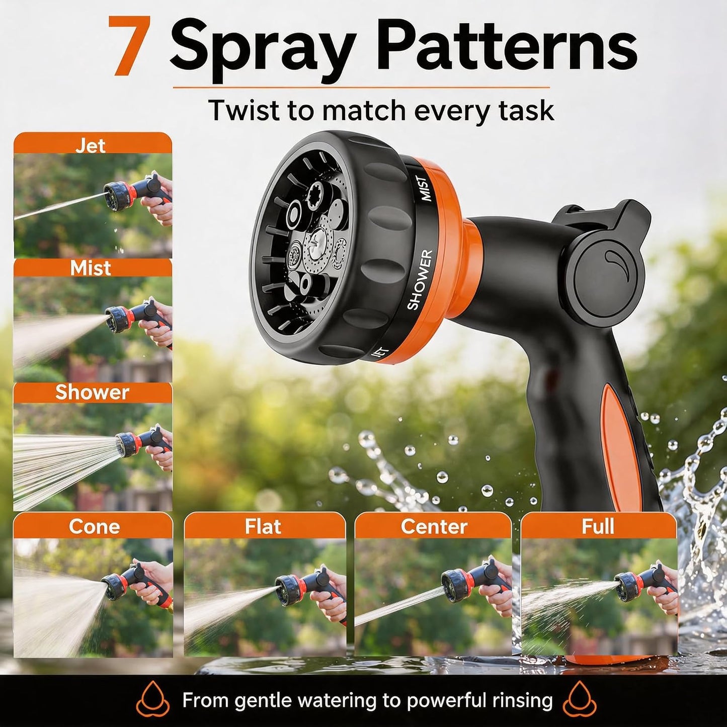 V.C Formark Garden Hose Nozzle, Heavy Duty Metal Water Hose Nozzle with 8 Adjustable Spray Patterns,Hose Sprayer with Thumb Control for Garden Watering, Car Washing, Pet Bathing & Window Cleaning
