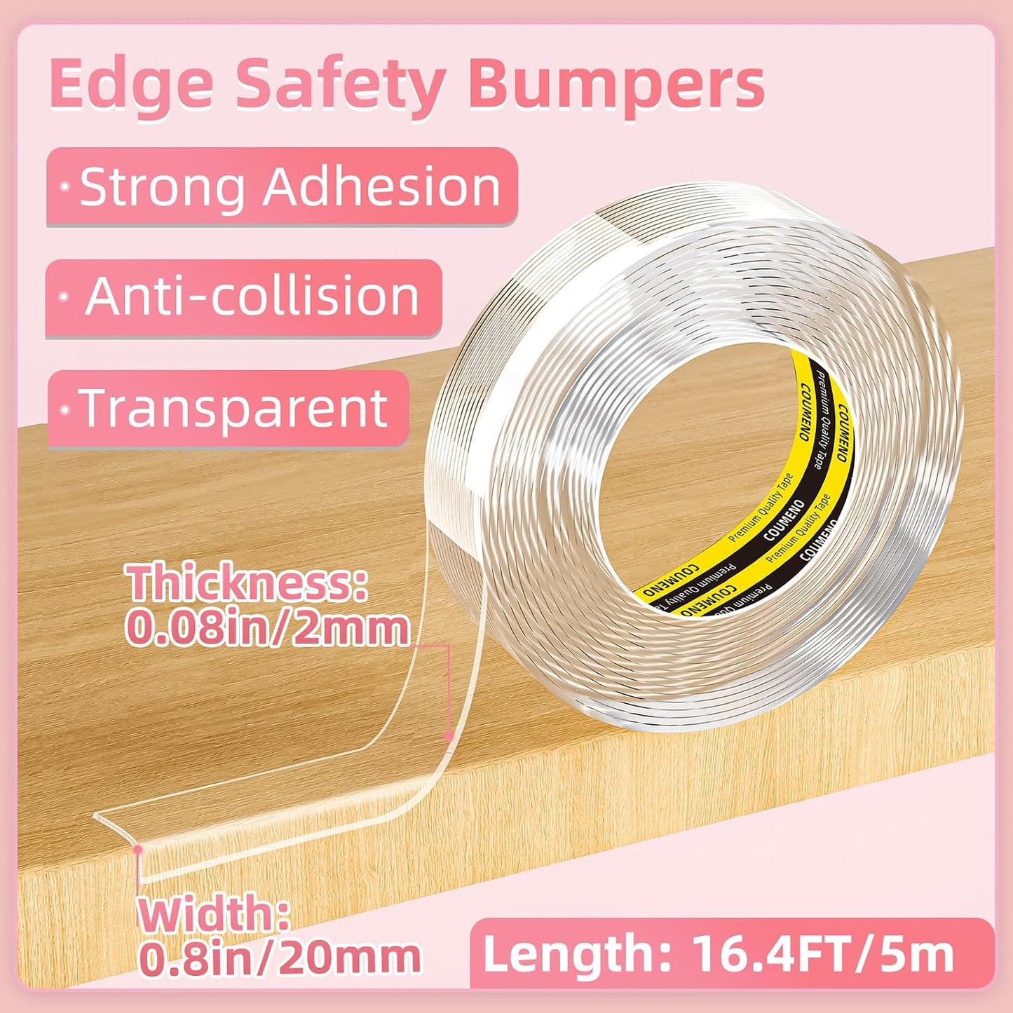 Clear Edge Protector & Corner Protectors, 0.8in（W x 6.6FT(L), Baby Proof Corner Guards for Sharp Edges, Safety Bumper Strip for Furniture, Drawers, Tables & Cabinets