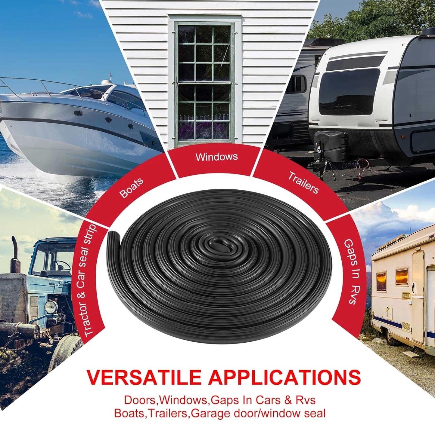Pangda 13Ft D Shape Rubber Weather Stripping Foam Self-Adhesive EPDM Seal Strip for Noise Reduction Waterproof Dustproof for Cars Boats RVs Windows Doors (3/4" W x 3/4" H)
