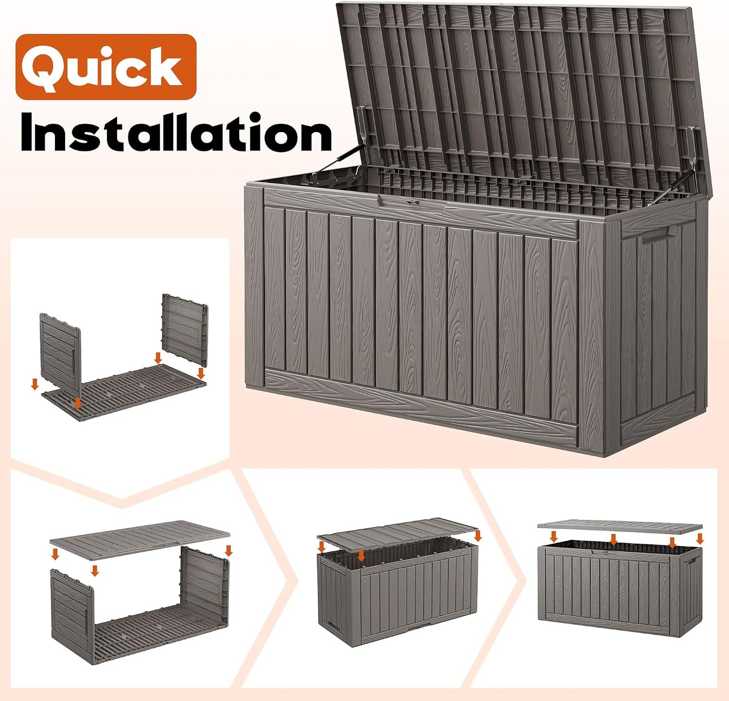 Outdoor Deck Storage Box,Resin Deck Boxes Indoor and outdoor, Waterproof Storage Box Lockable Lid (Black,50 Gallon)