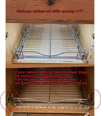 DINDON Pull Out Cabinet Organizer, (17" W x 21" D) Heavy-Duty Metal Sliding Drawer Shelf, Bathroom Under Sink Kitchen Cabinets Organizer and Storage Slide Out Shelves, Chrome, 1 Tier, 2 Pack