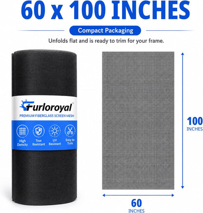 48" x 118" Window Screen Replacement Mesh, Black Fiberglass Screen for Window & Screen Door Repair, Durable High Visibility Mesh for Patio, Sliding Door & Window Screens