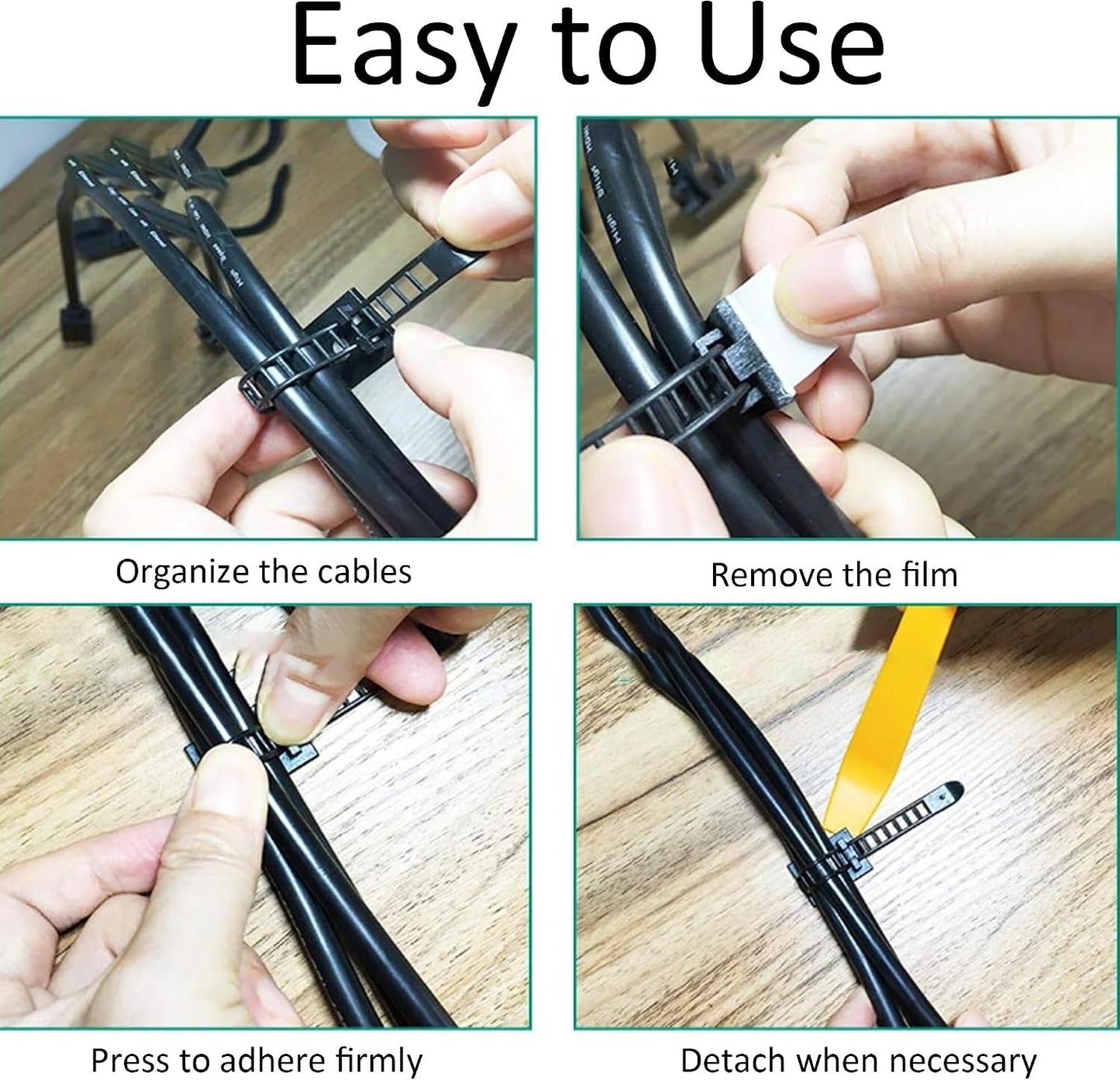 30PCS Self-Adhesive Cable Management Clips, Desk Wire Organizer Zip Ties, Heavy Duty Nylon Cord Holders for TV, PC, and Home Office Use