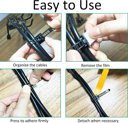 30PCS Self-Adhesive Cable Management Clips, Desk Wire Organizer Zip Ties, Heavy Duty Nylon Cord Holders for TV, PC, and Home Office Use