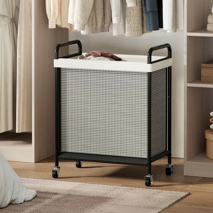 WOWLIVE Laundry Hamper 3 Section, 120L Rolling Laundry Basket with wheels and Removable Liner Bag, Laundry Sorter with Metal Handle, Large Clothes Hamper for Laundry Room, Bathroom and Dorm, Beige
