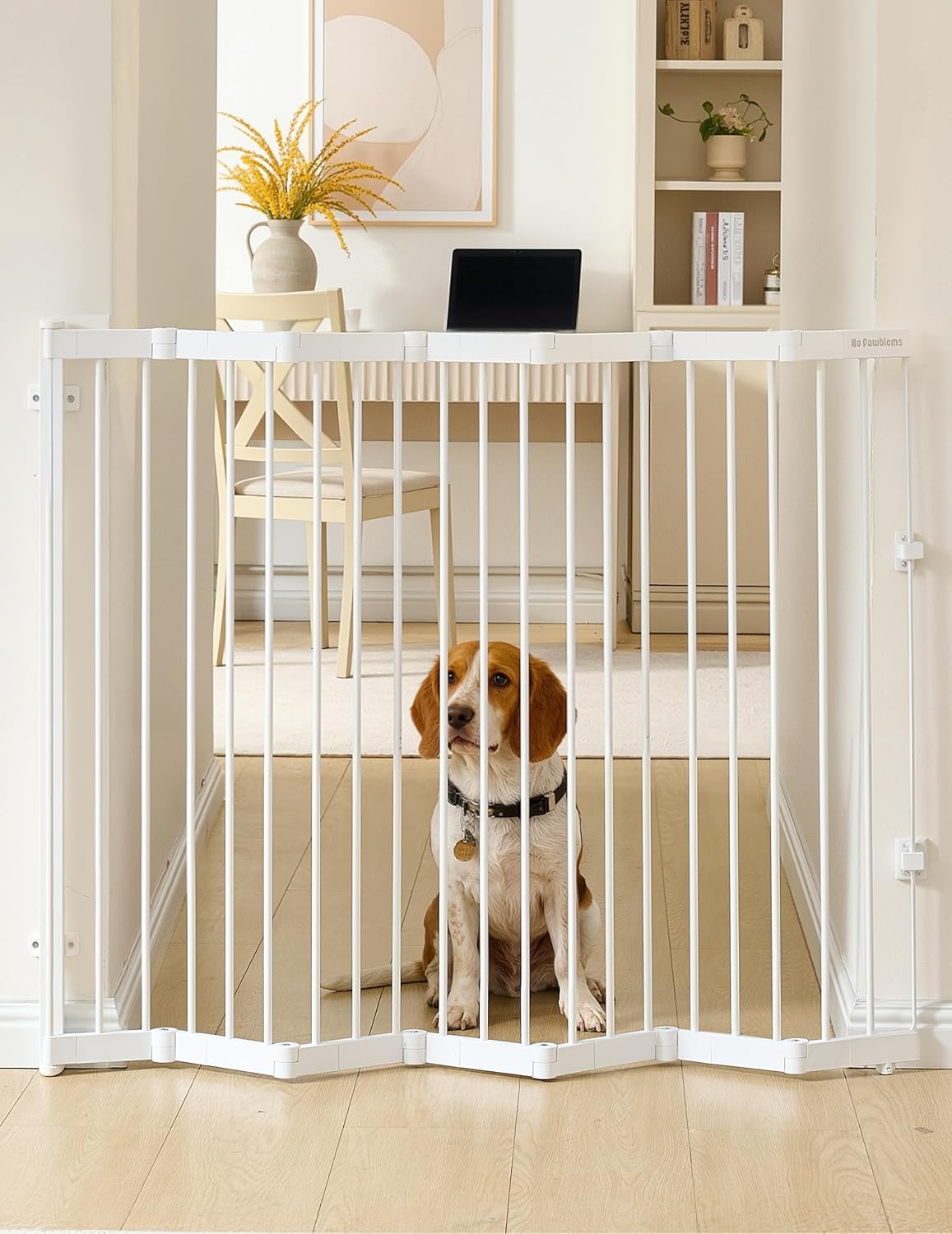 No Pawblems Retractable Safety Gate, Metal Adjustable Dog Gate for Doorways, Stairs & Hallways, Expands to 38" Wide, Auto Retract Design, No Bottom Bar, Black
