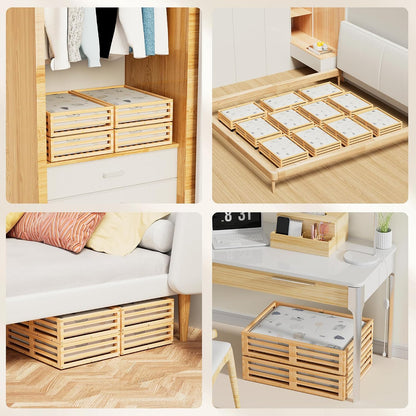 Under Bed Storage with Wheels-Large Bamboo Underbed storage Containers with Large Dust Bag Stackable Under the Bed Shoe Storage Bins for Clothes Books Bedding (2 Packs Nature, 23.62"L×16.54"W× 6.51"H)