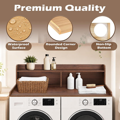 Royxen Laundry Countertop with 2-Tier Shelf Universal Fit, Washer and Dryer Countertop with Storage Space, Shelf Height 11.5 Inches, Solid Wood Core, Oak