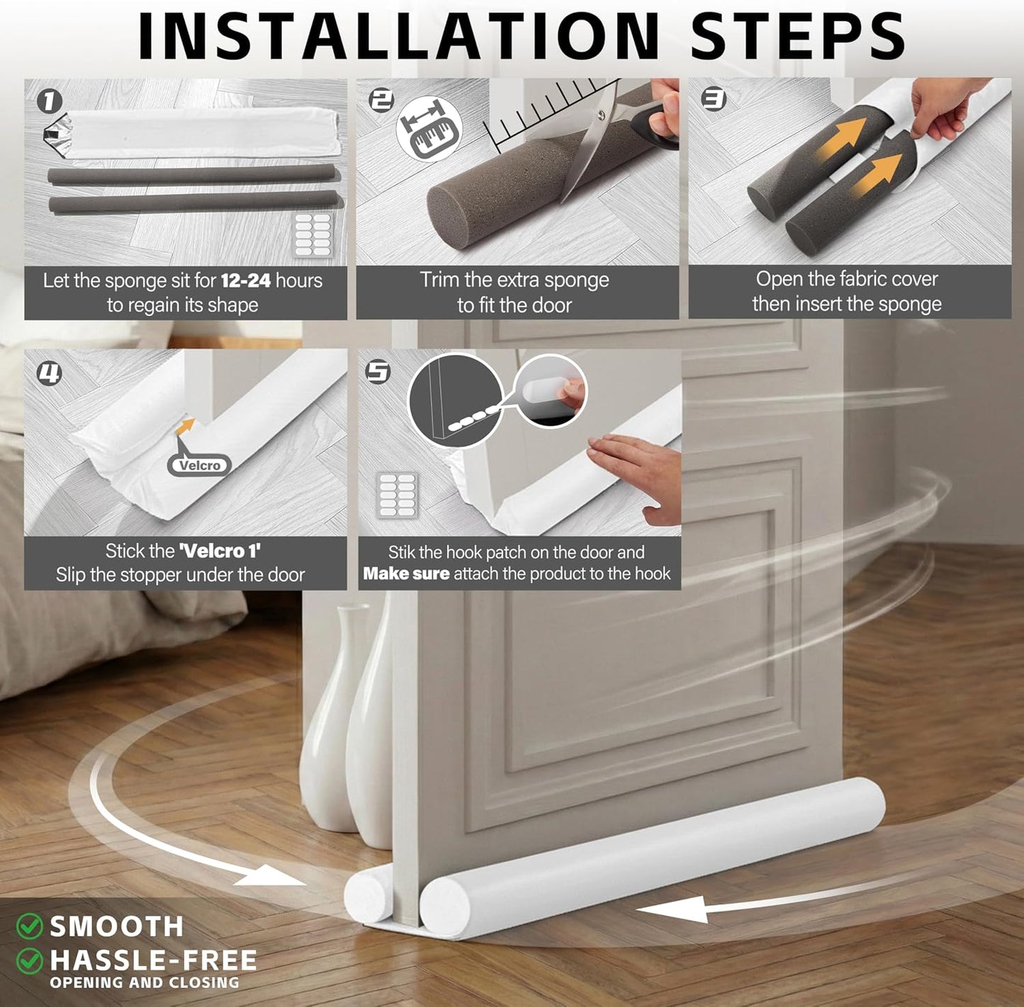 MAXTID Under Door Draft Stopper for Bottom of Doors 38" Black Door Blocker Noise ReducerLight Cold Air Guard Breeze Sound Proof Door Sweep Weather Stripping Door Seal Insulation Strip Gap Filler