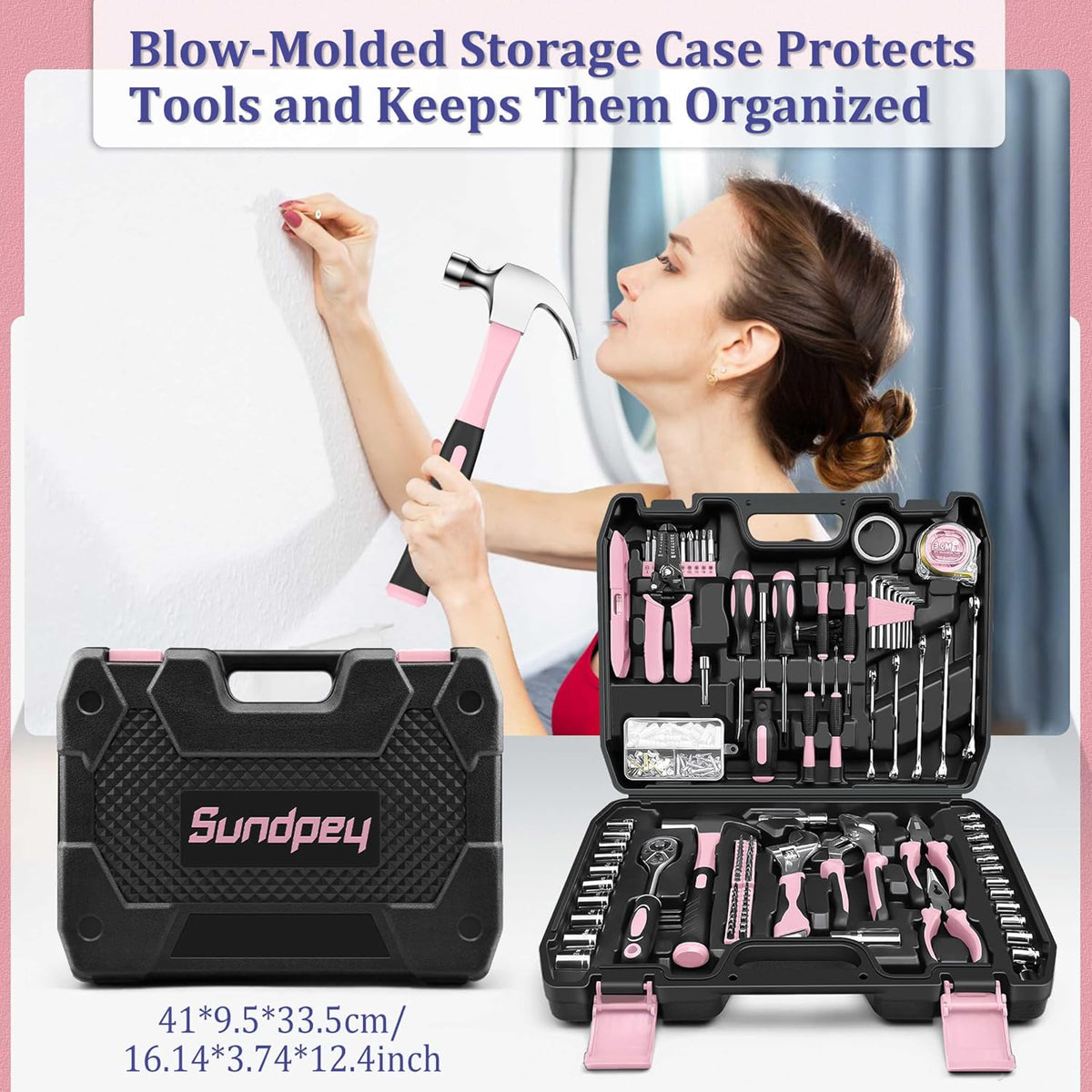 Sundpey Home Tool Kit 281-PCs - Portable Complete Basic Repair General Hand Tool Sets for Men Women - Full Tool Set with Socket Wrench Set & Screwdriver Set & Metric Hex Key & Pliers & Tool Box Case