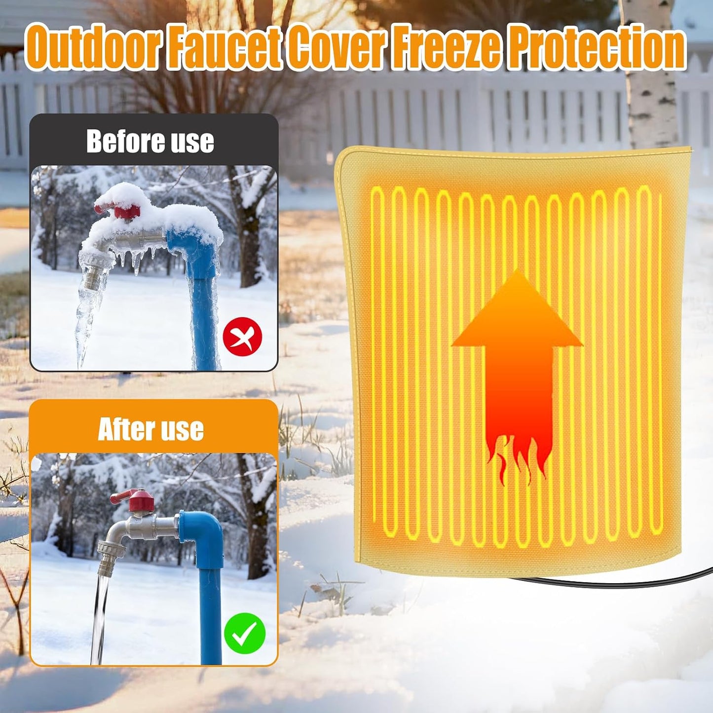 Heated Outdoor Faucet Cover for Winter Freeze Protection, Auto On/Off Thermostat Control Water Pipe Heater, 20"x17" Waterproof Heated Spigot Cover for Hose Bib and Backflow Preventer