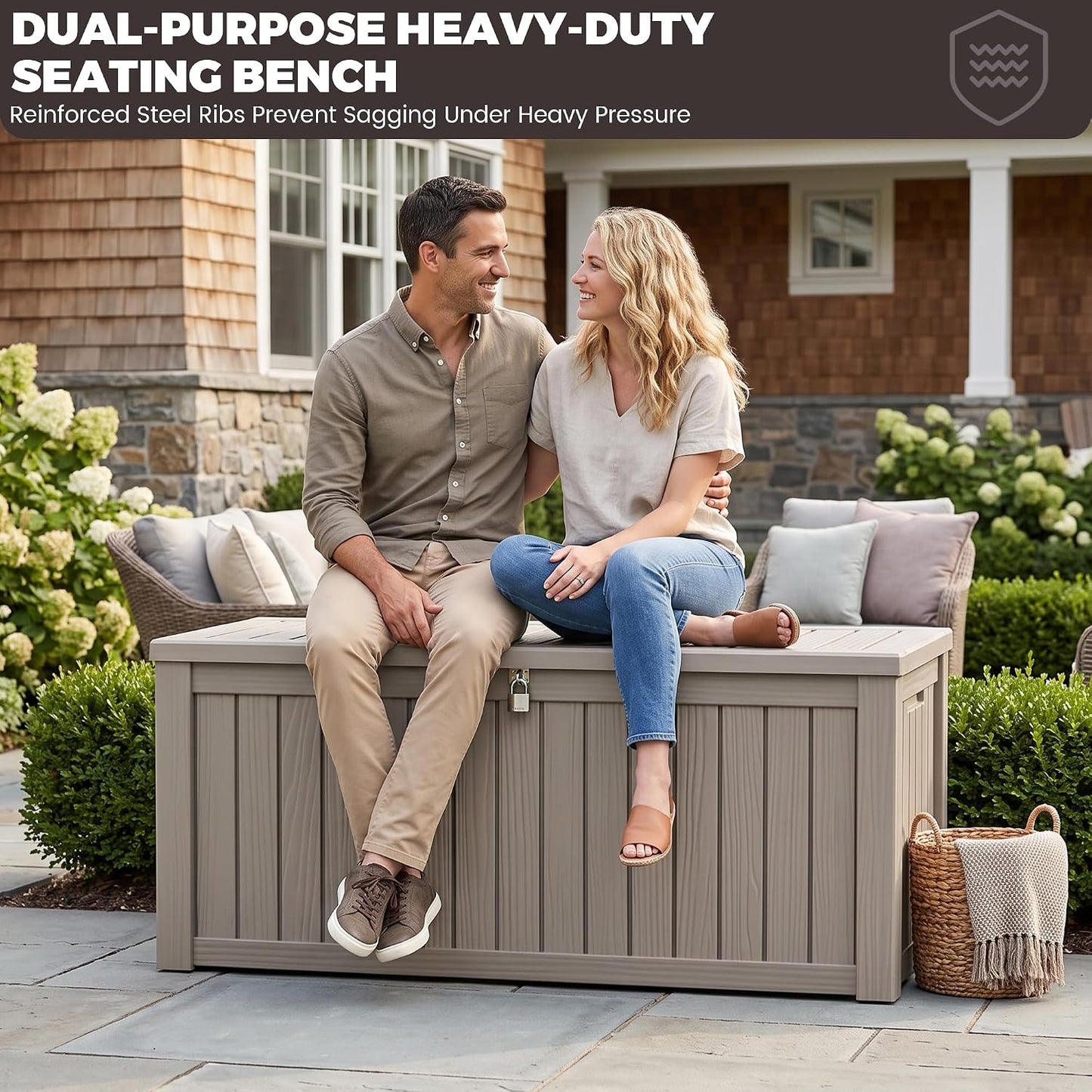 Outdoor Storage Box, 320 Gallon Waterproof Deck Box [Upgraded 3.0], Dual Gas-Spring Ultimate Resin Organizer for King Cushions, Heavy-Duty Lockable Estate Storage Bench, Backyard BBQ, Black