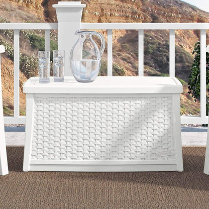 Suncast 30 Gallon Resin Outdoor Patio End Table Storage Box, Java, Made in the USA